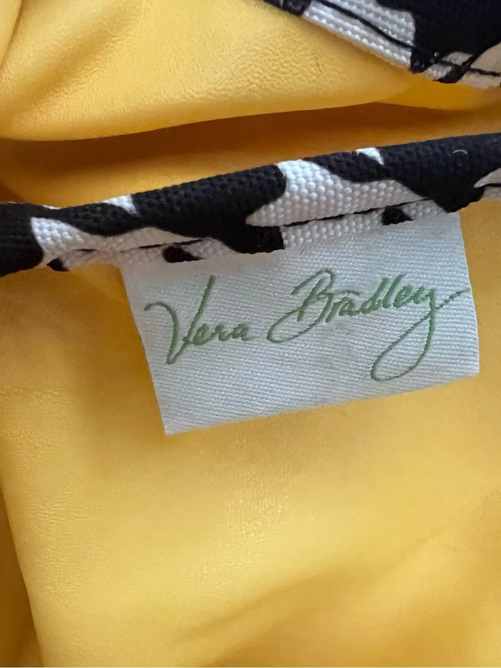 Vera Bradley Black & White Houndstooth Tote with Yellow Handles